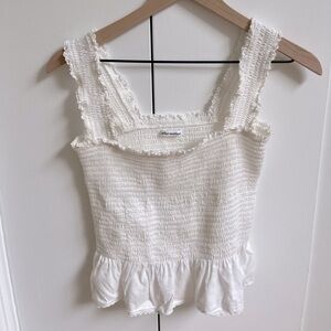 White Reformation cotton ruffled tank top (cottage core)